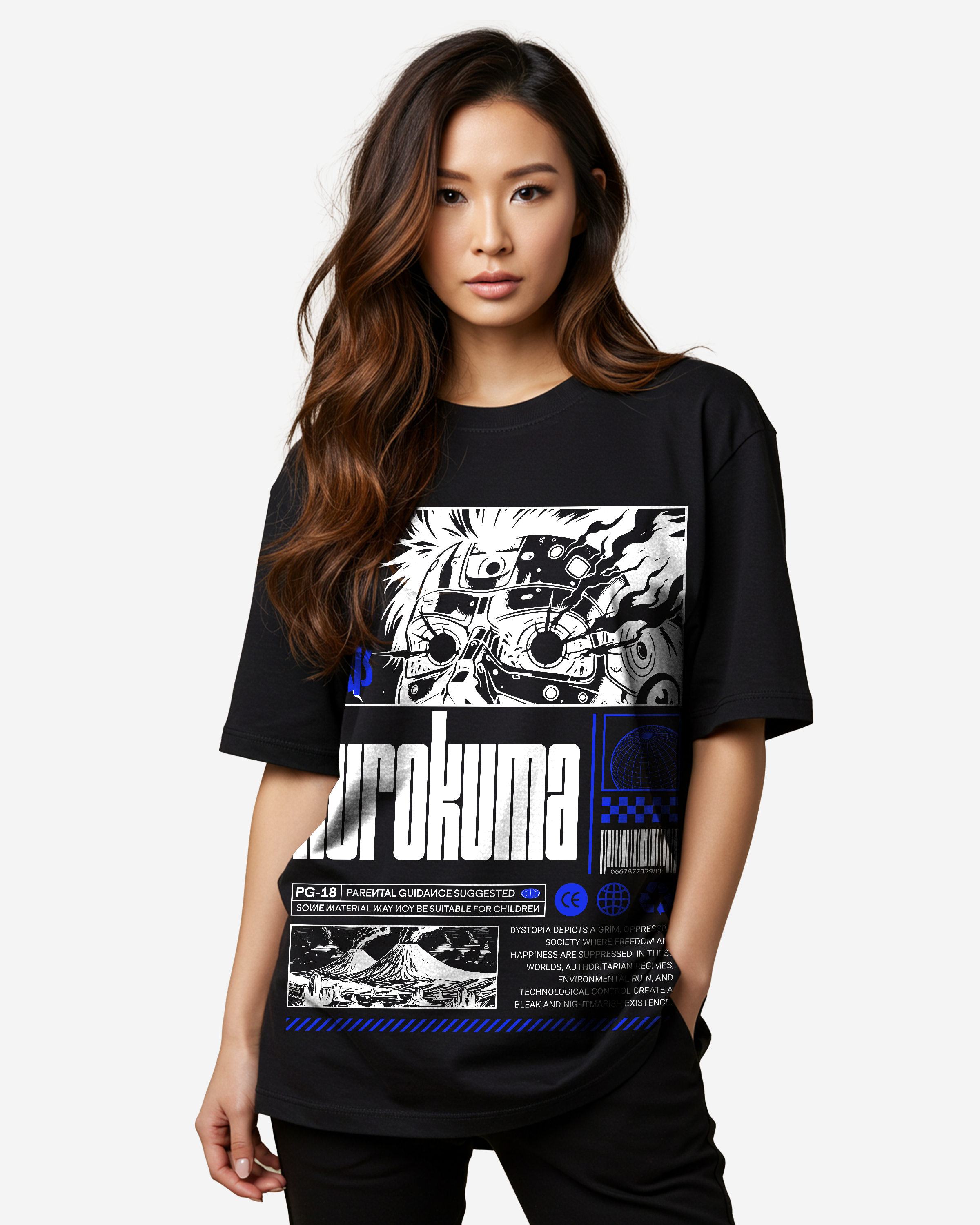 Dystopia Cyborg Design Oversized T-Shirt