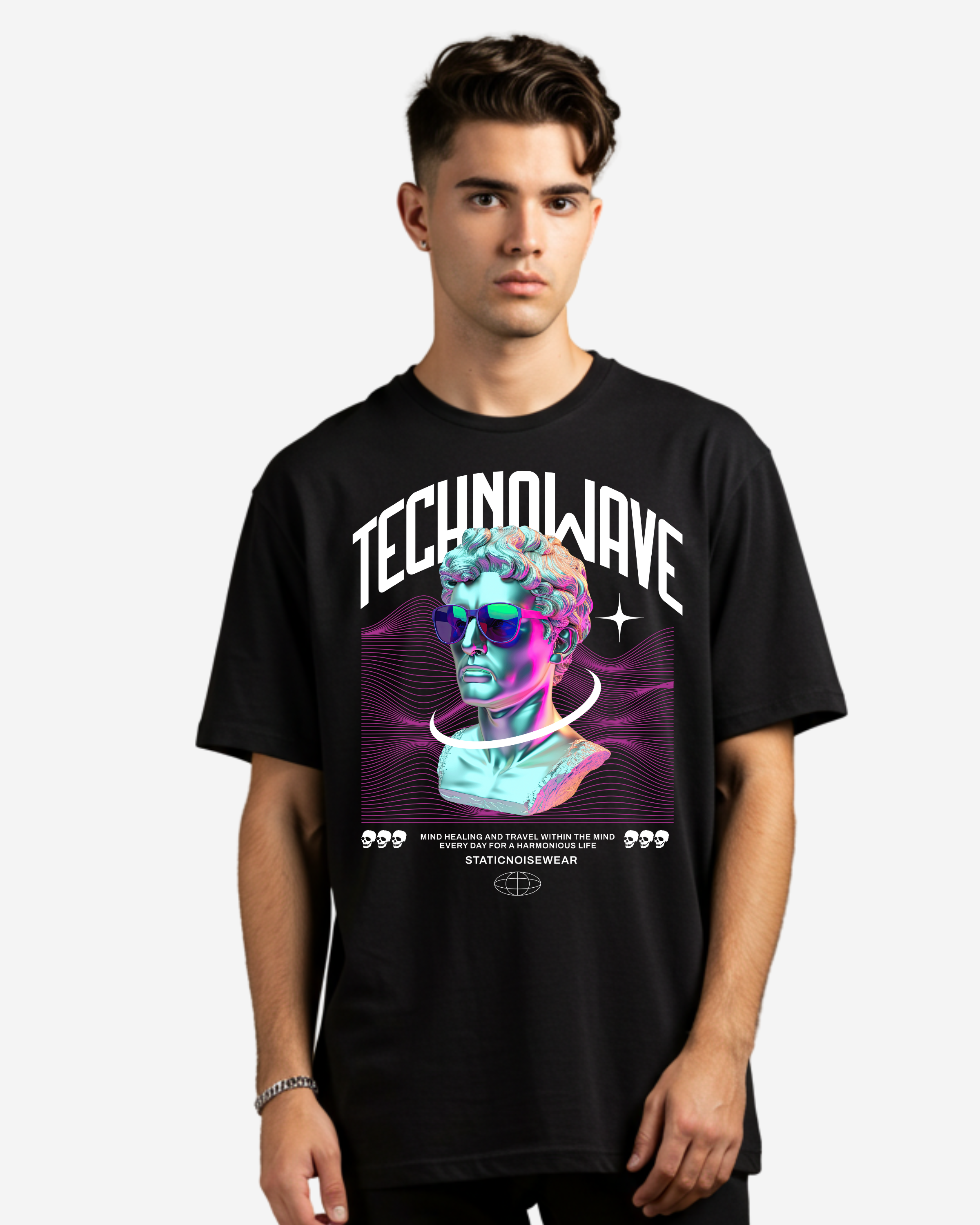 Technowave Retrowave Chrome Men's Oversized T-Shirt