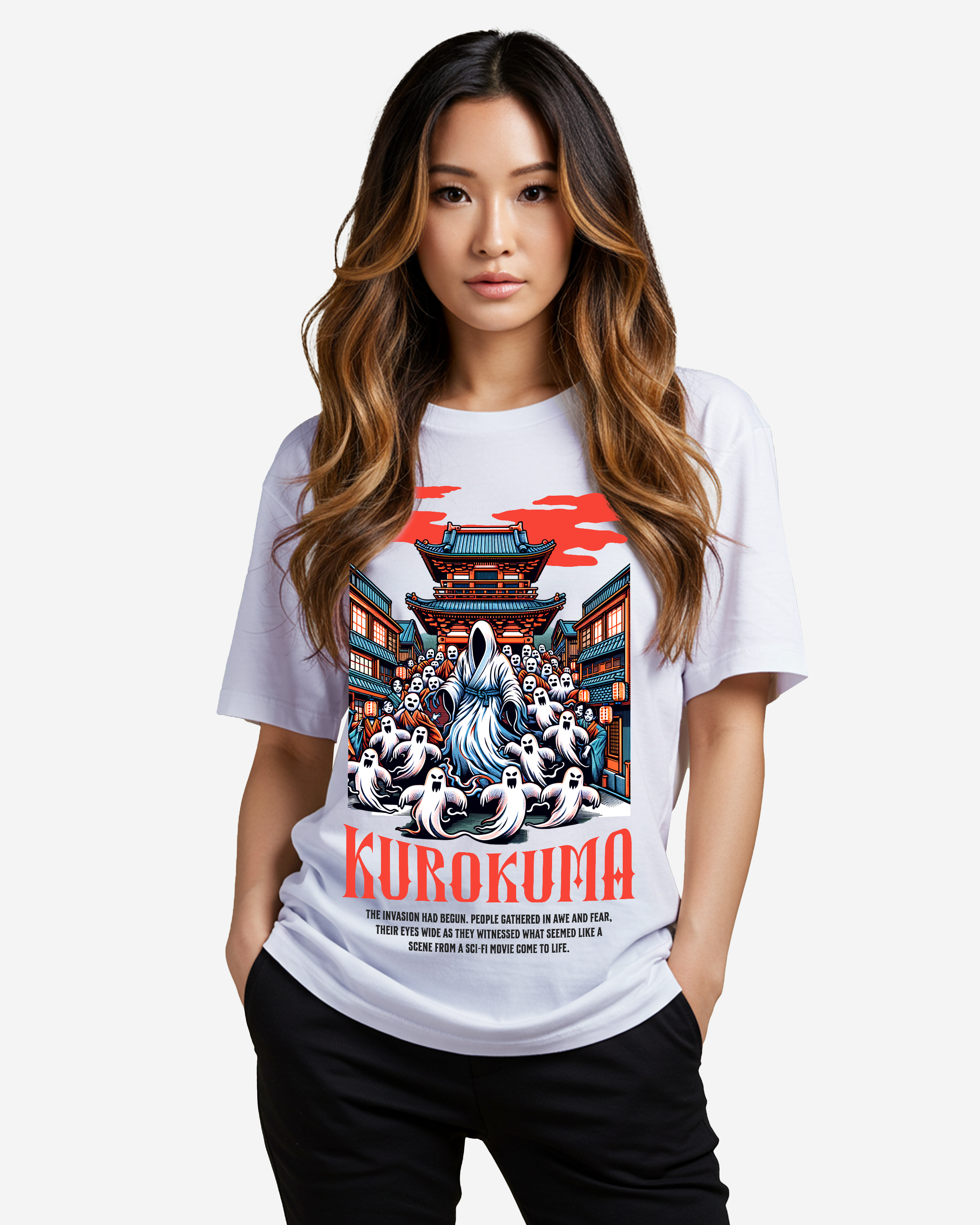 Retro Illustrative Ghost Invasion Oversized T-Shirts