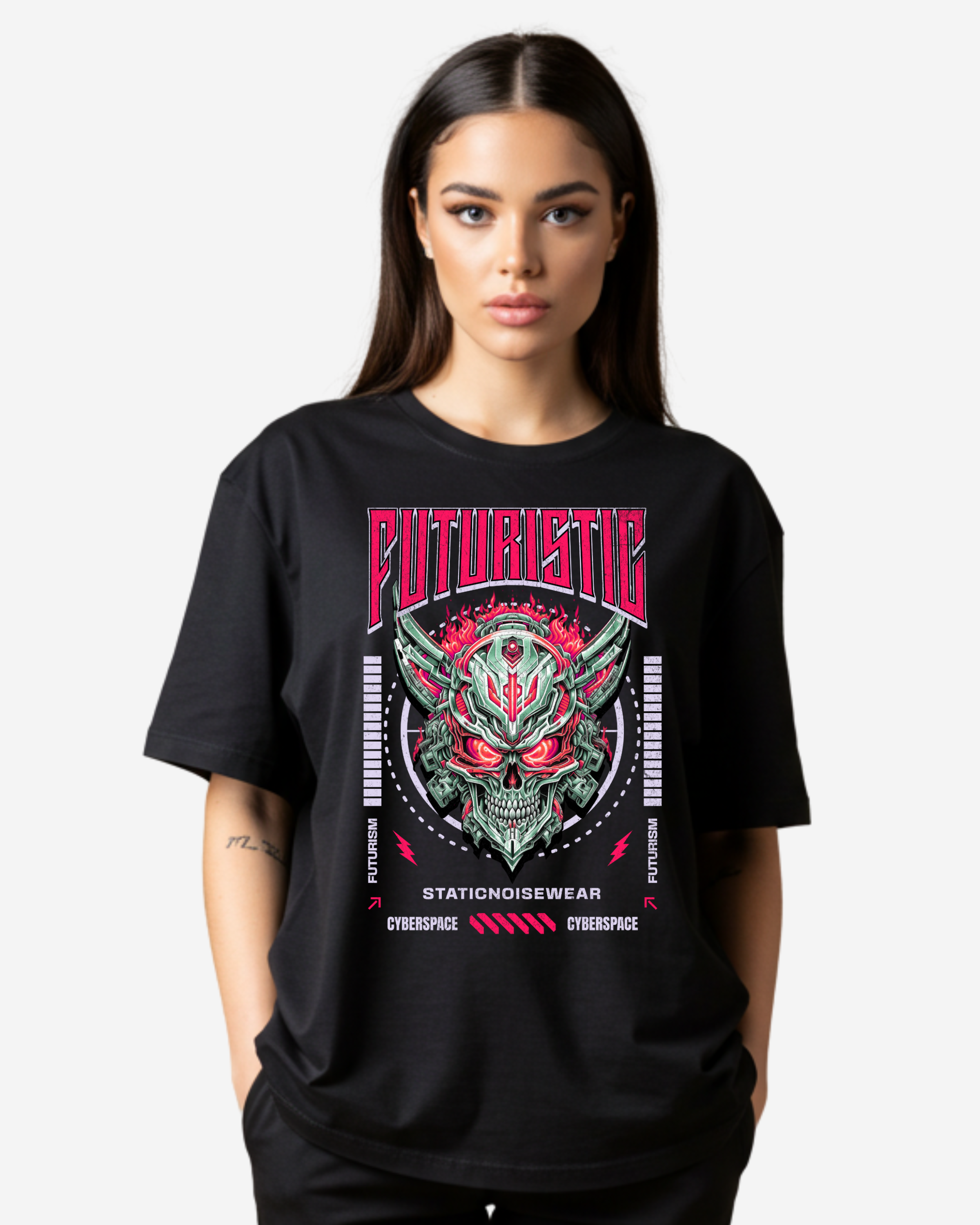 Futuristic Mecha Head Streetwear Women's Oversized T-Shirt