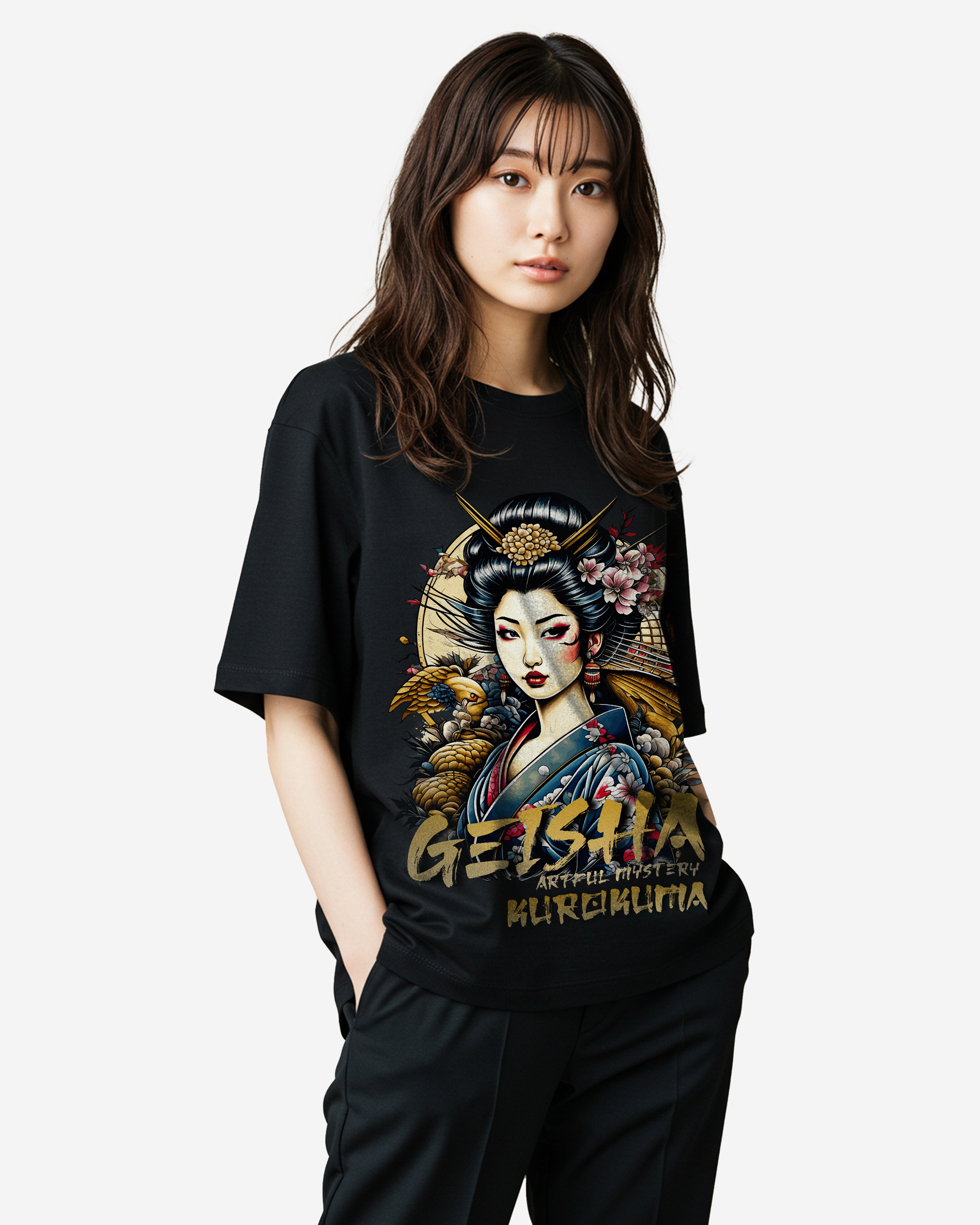 Geisha Artful Mystery Oversized T-Shirt