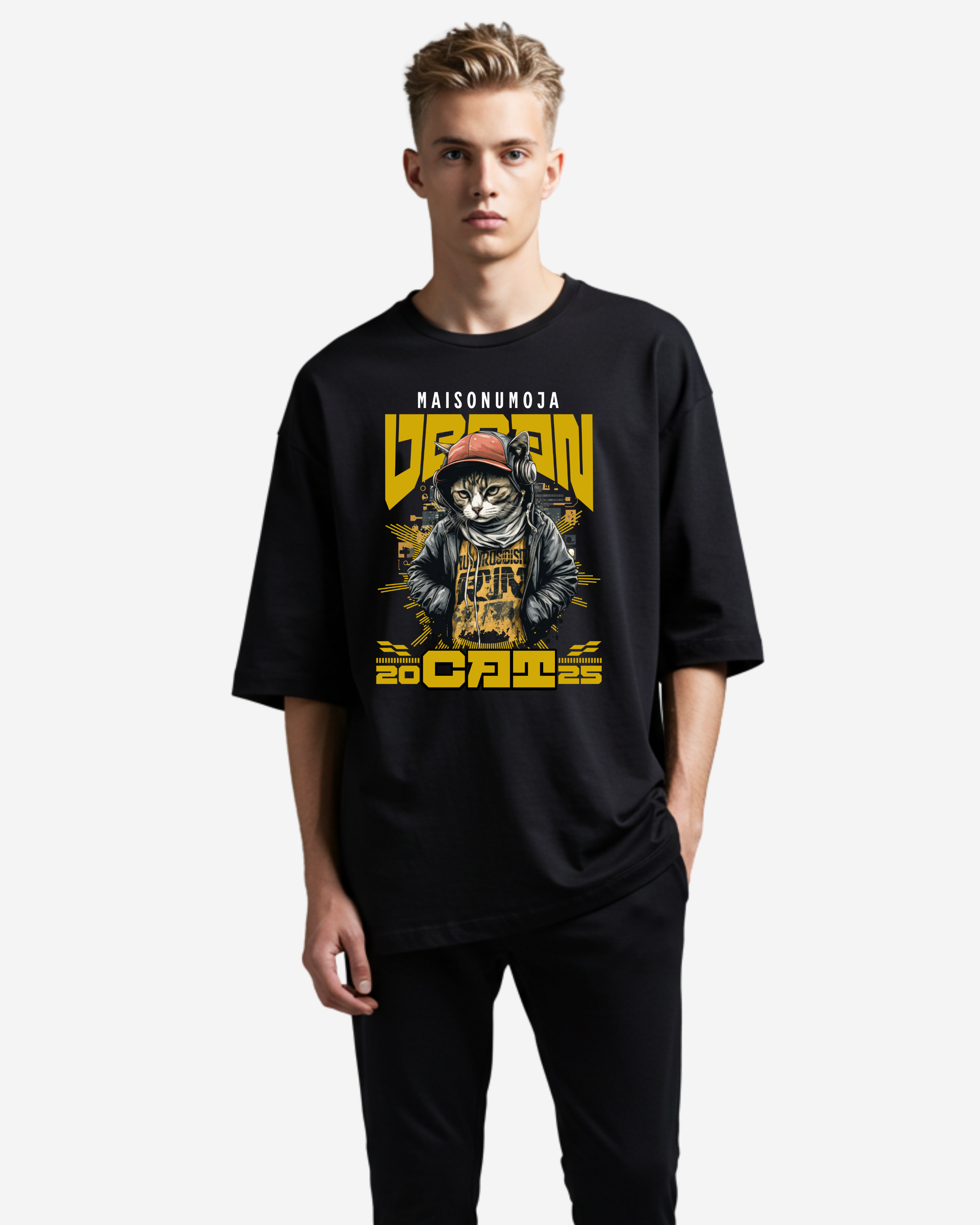 Urban Hip Hop Cat Oversized T-Shirt