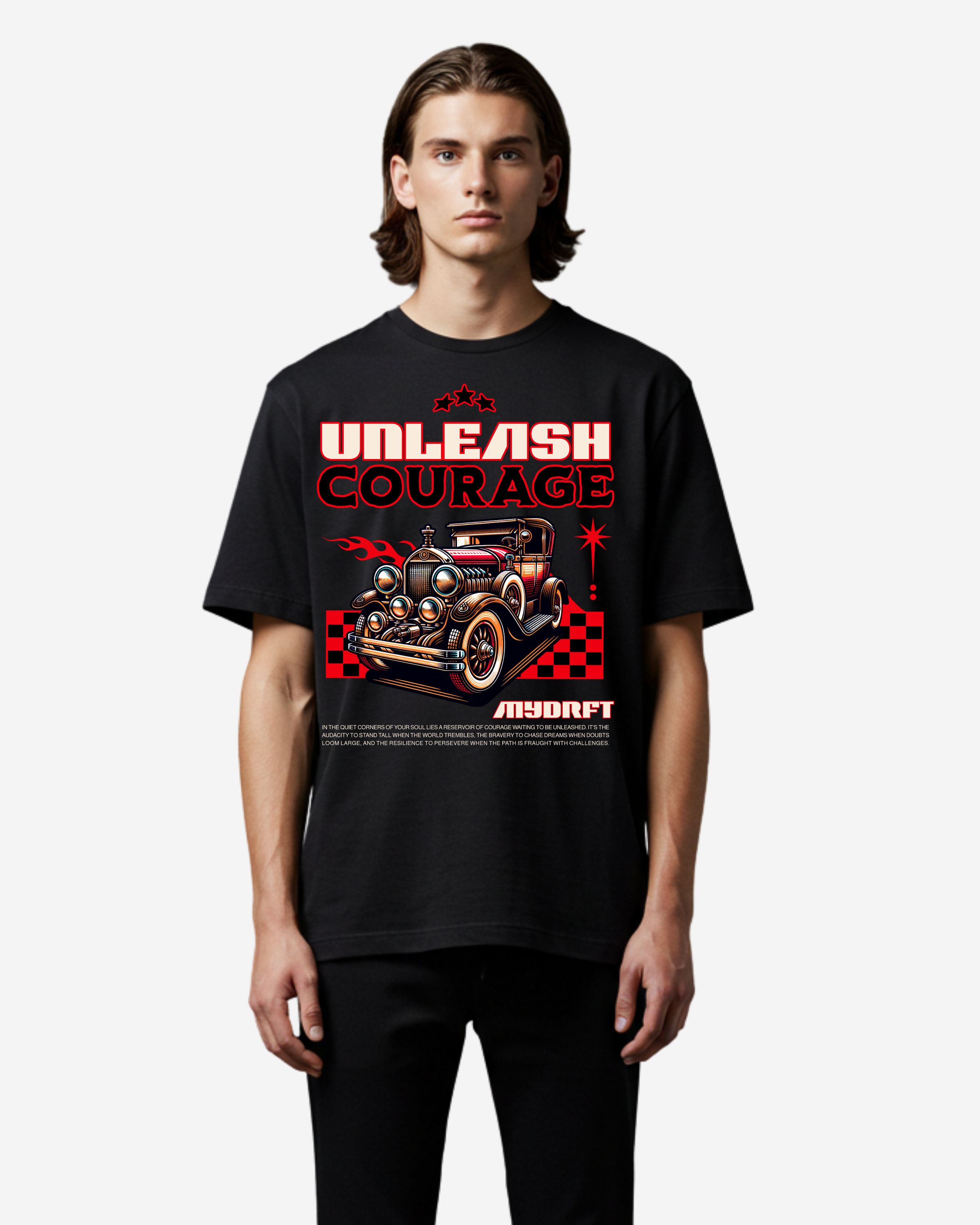 Unleash Courage Retro Car Oversized T-Shirt
