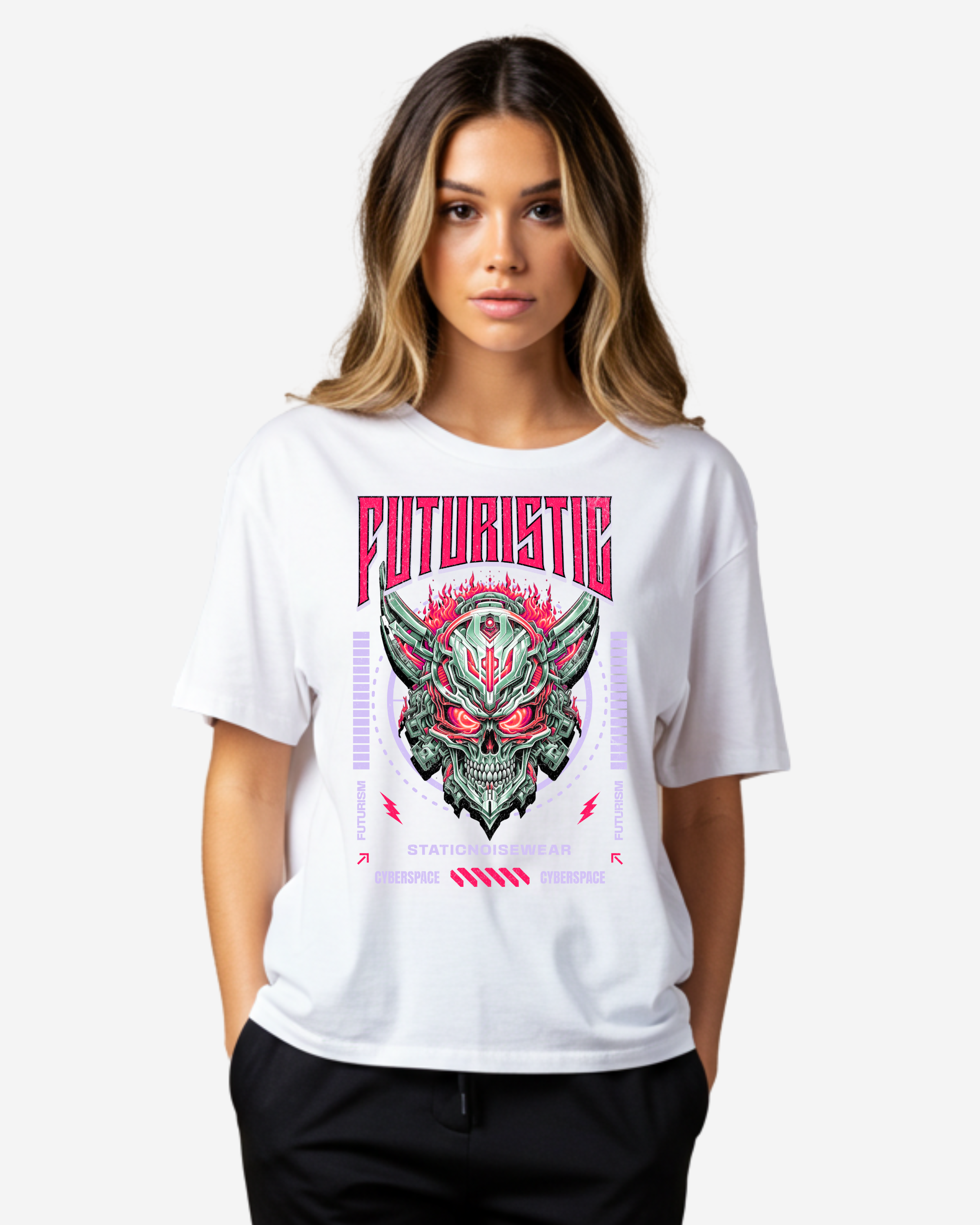 Futuristic Mecha Head Streetwear Women's Oversized T-Shirt