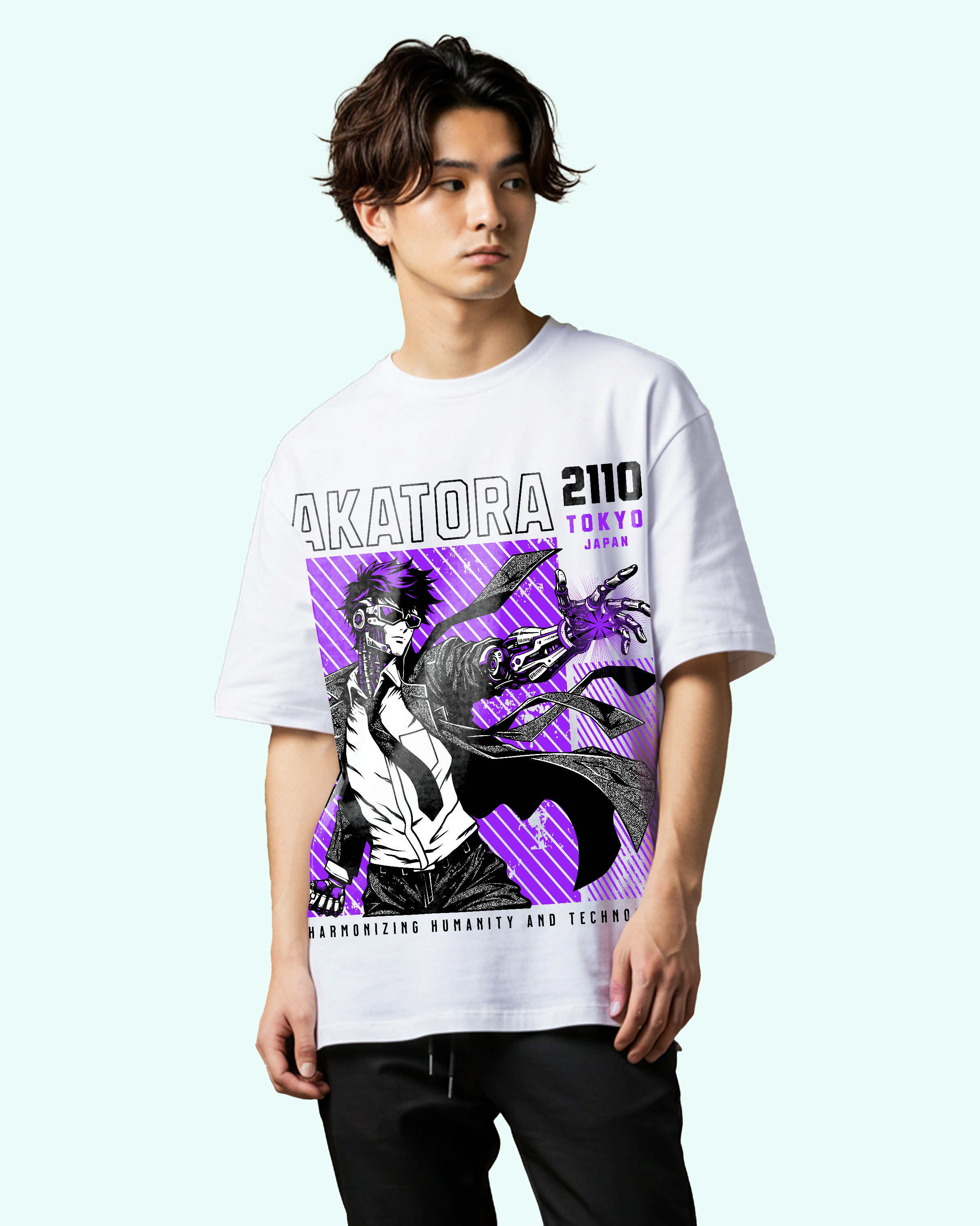 Cyborg anime man Oversized T-Shirts
