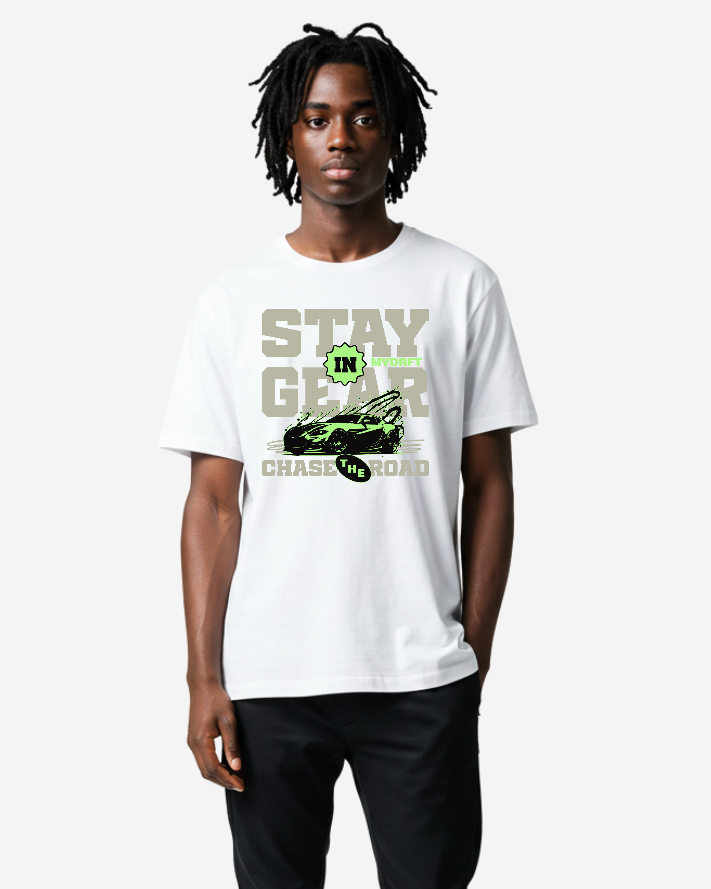 Stay In Gear Car Typography Oversized T-Shirt