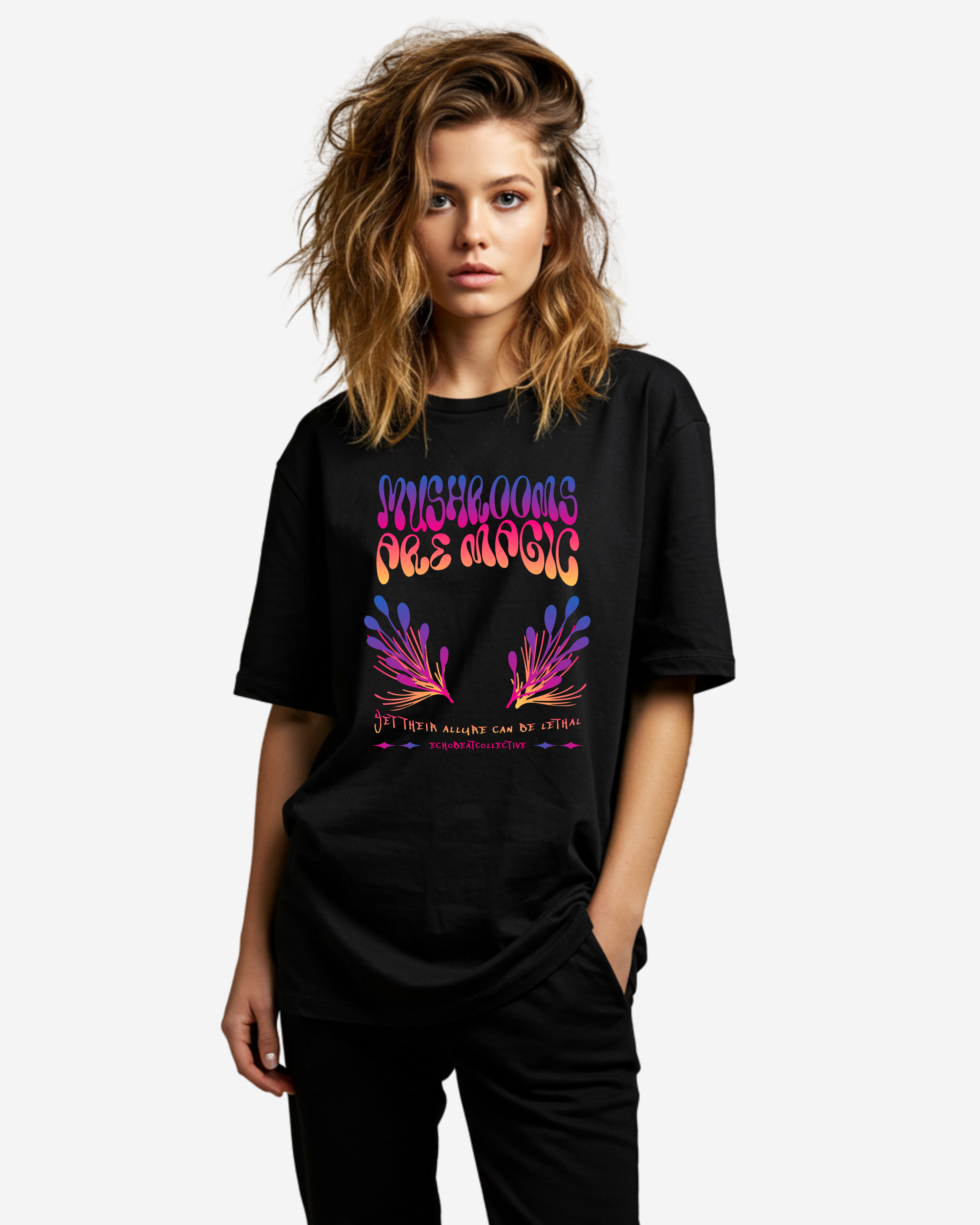 Gradient magic fungi mushroom Women's Oversized T-Shirt