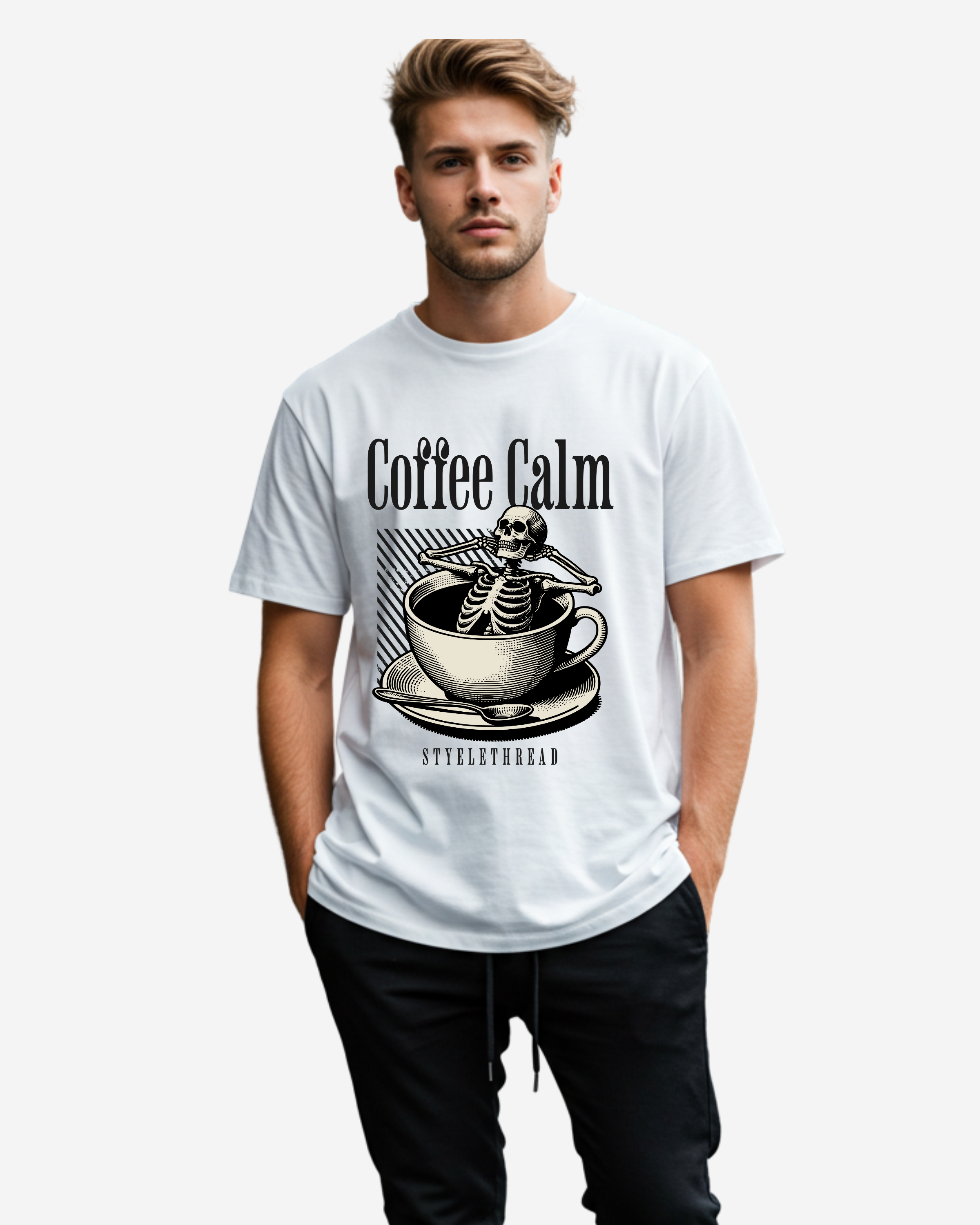 Skeleton relax in coffee cup Men's Oversized T-Shirt
