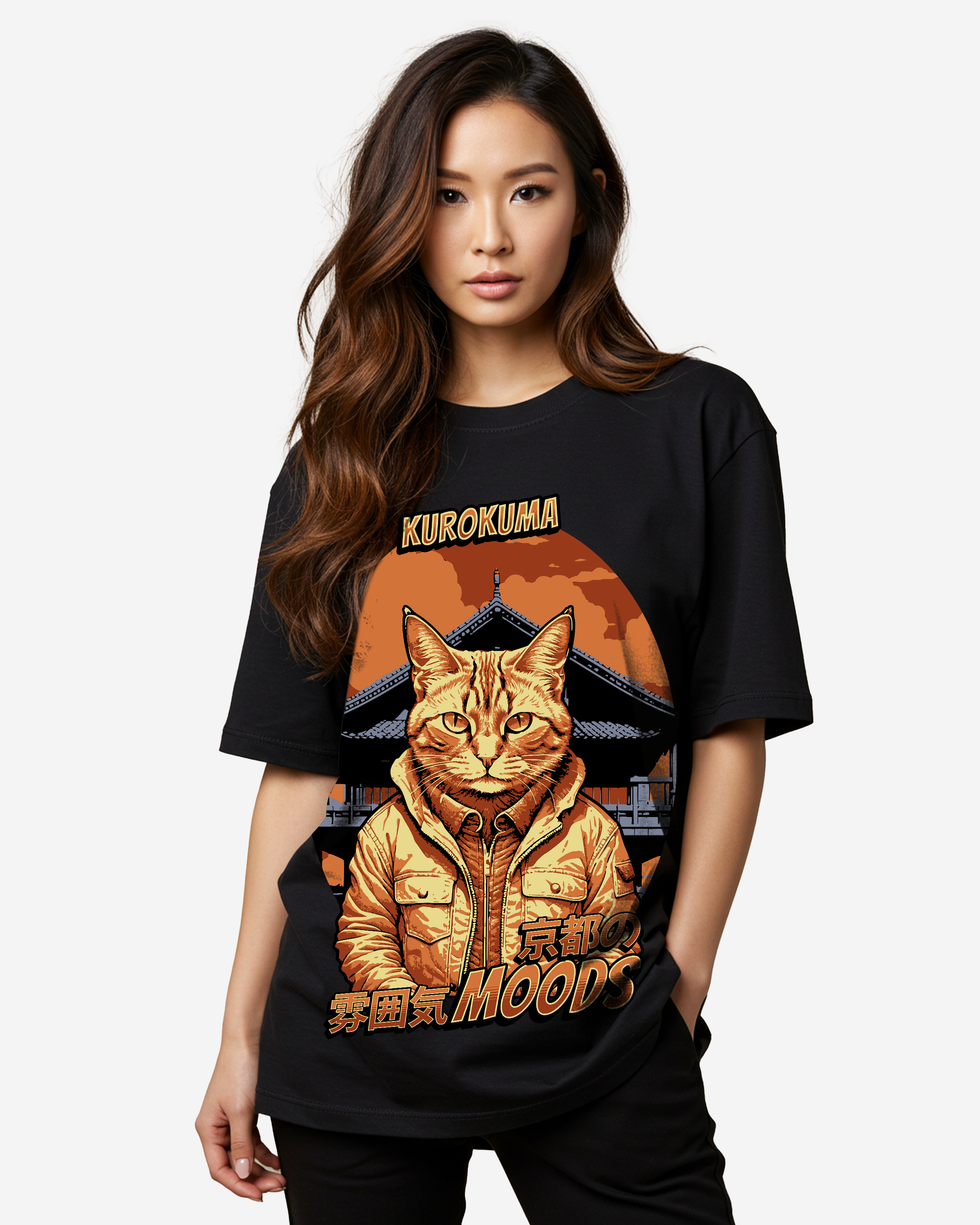 Japan Cat Graphic Oversized T-Shirts