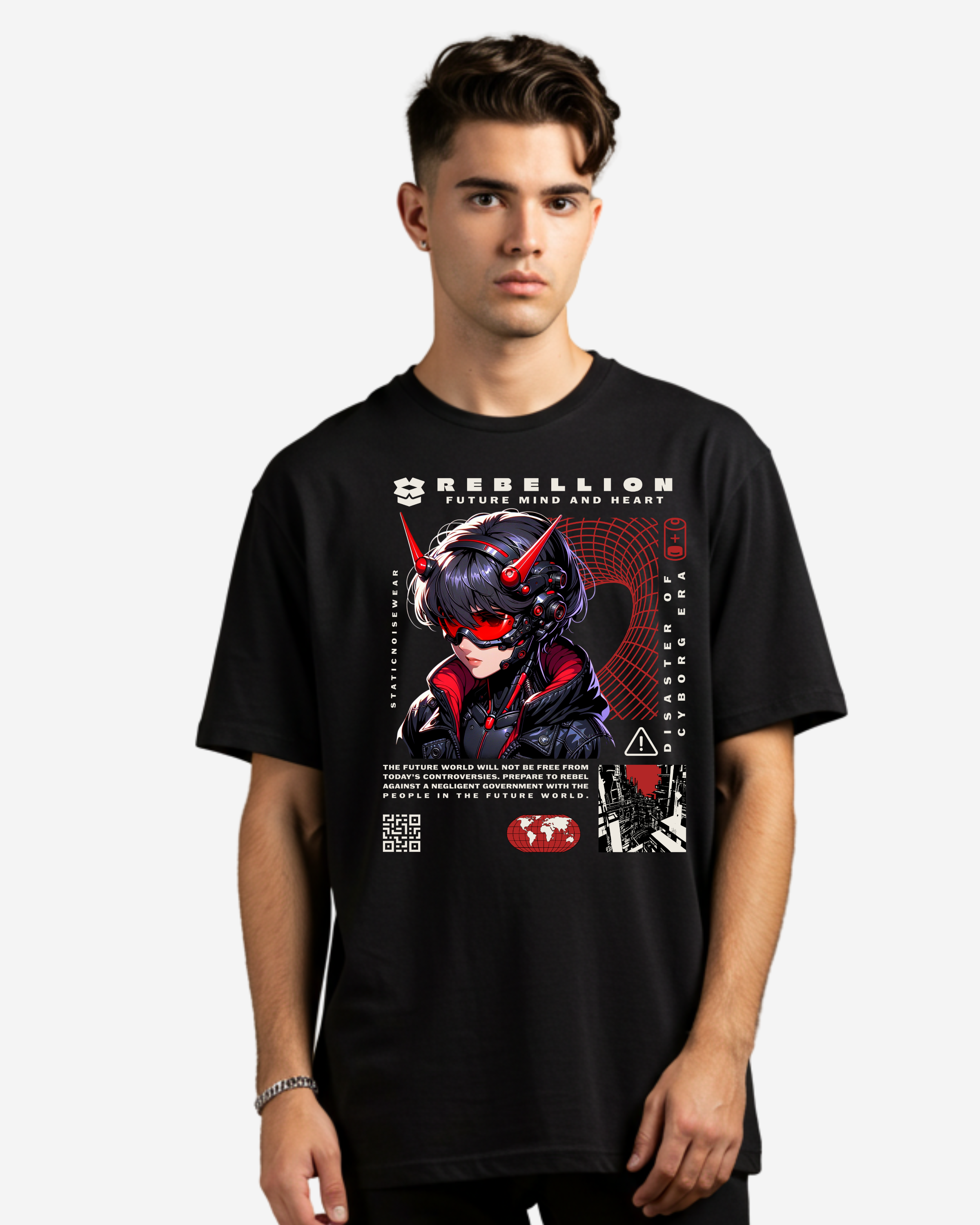 REBELLION FUTURE MIND AND HEART Men's Oversized T-Shirt