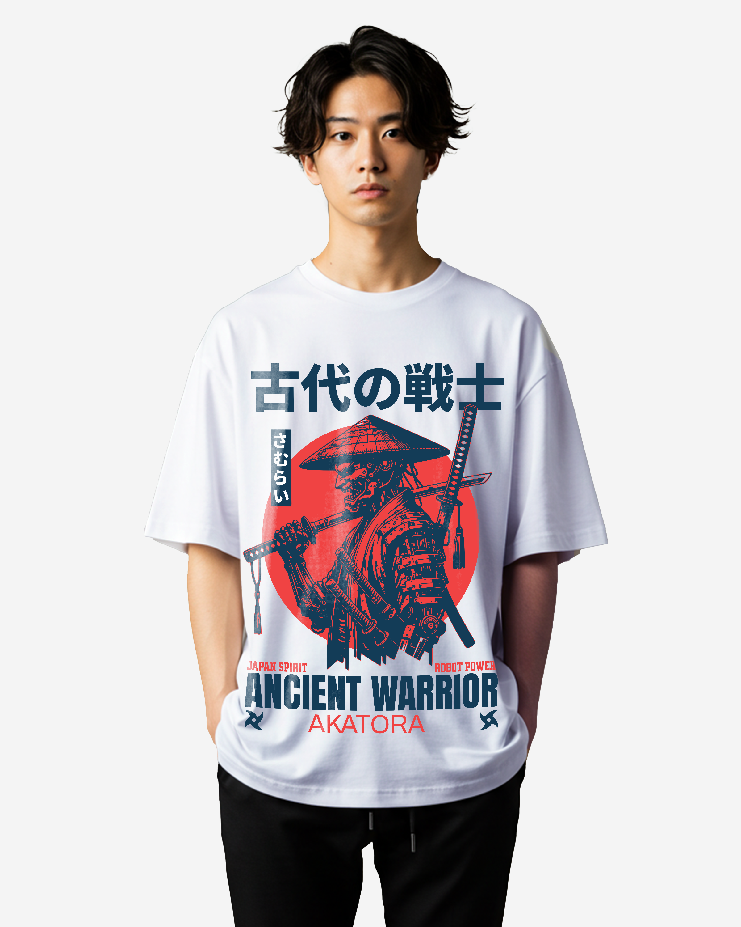 Japan Samurai Ancient Warrior Robot Anime Future Oversized T-Shirts