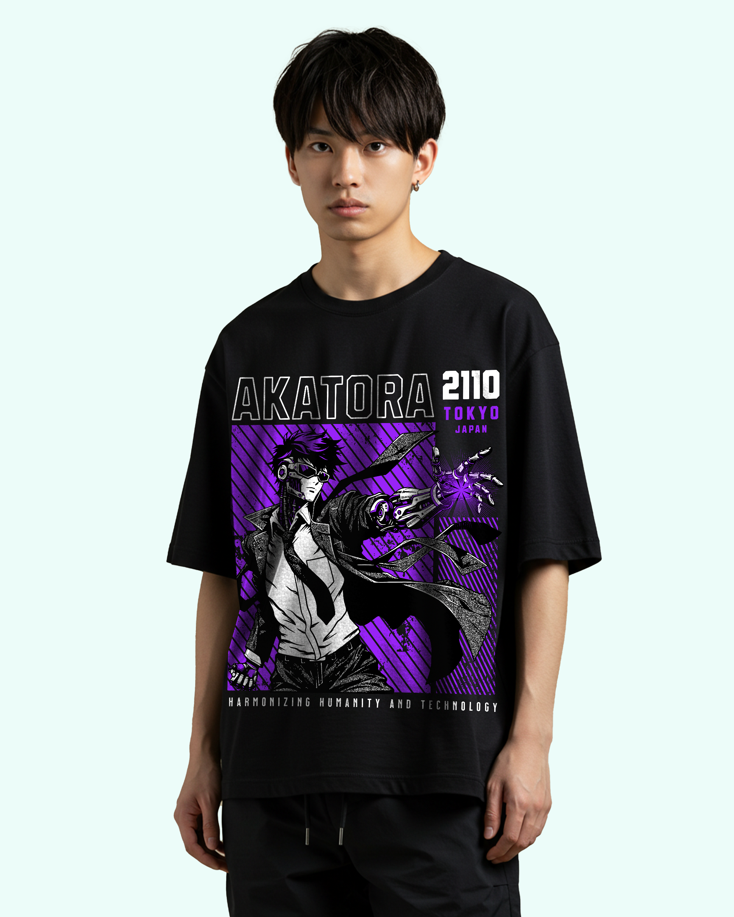 Cyborg anime man Oversized T-Shirts