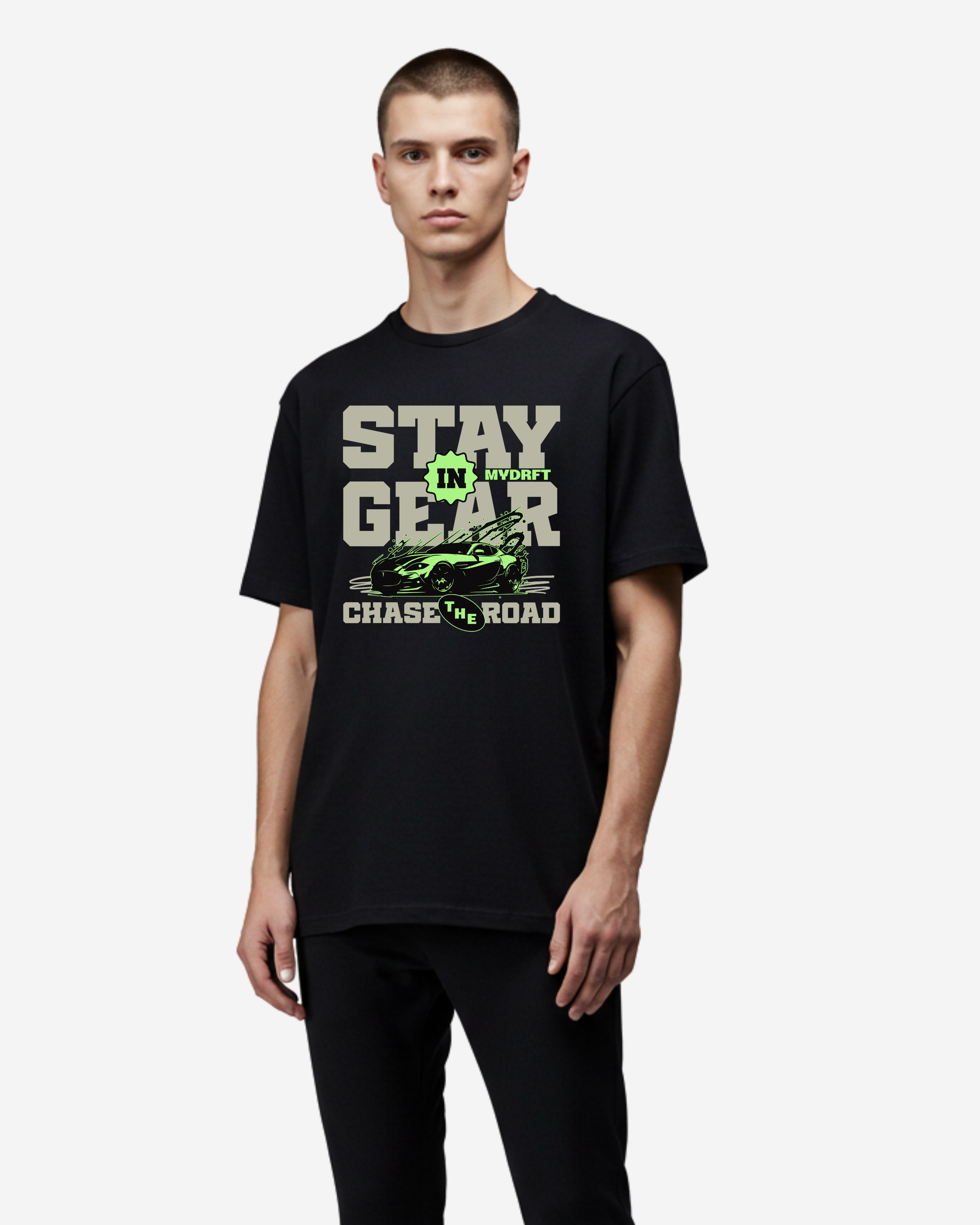 Stay In Gear Car Typography Oversized T-Shirt