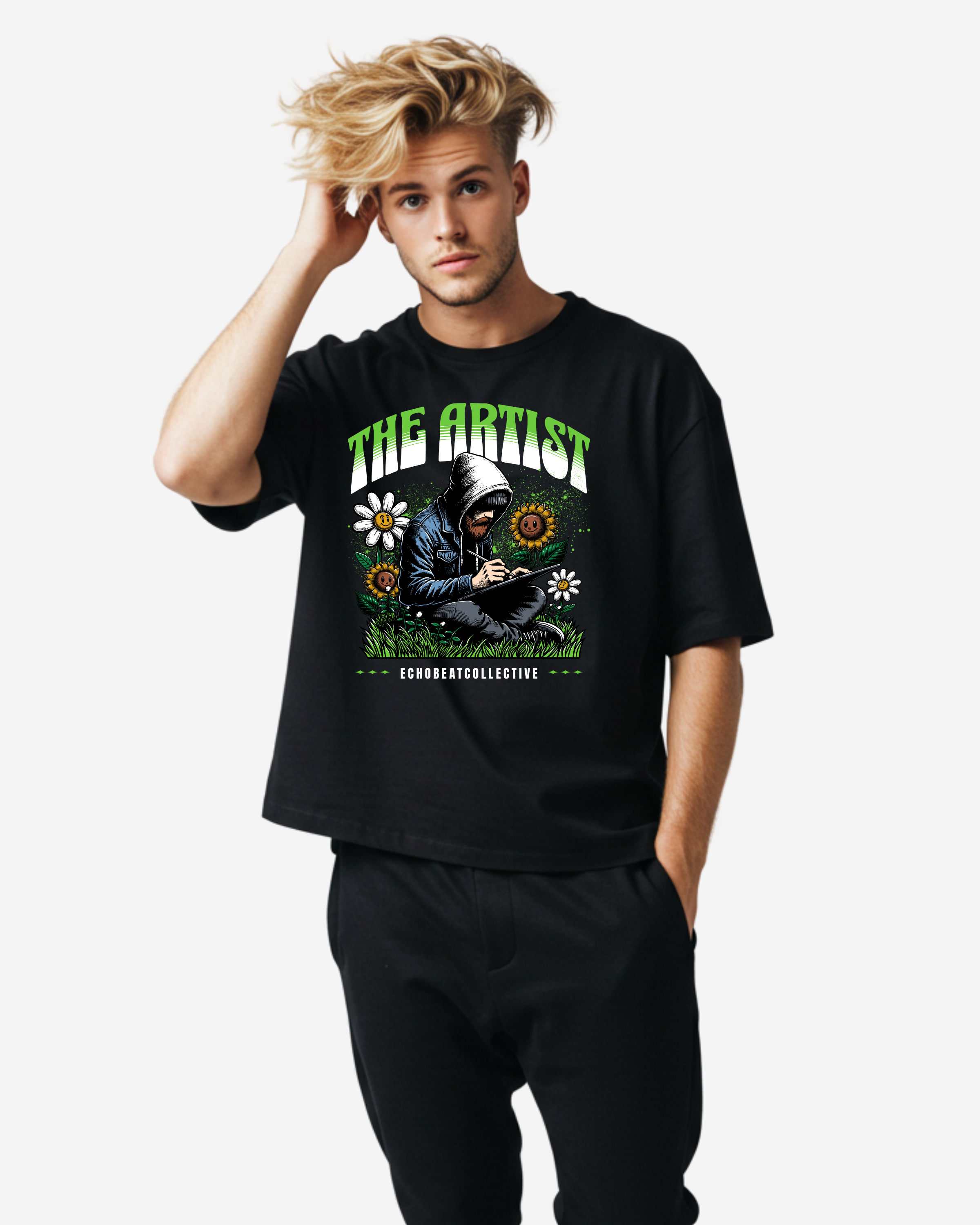 The Artist Drawing in Nature Men's Oversized T-Shirt