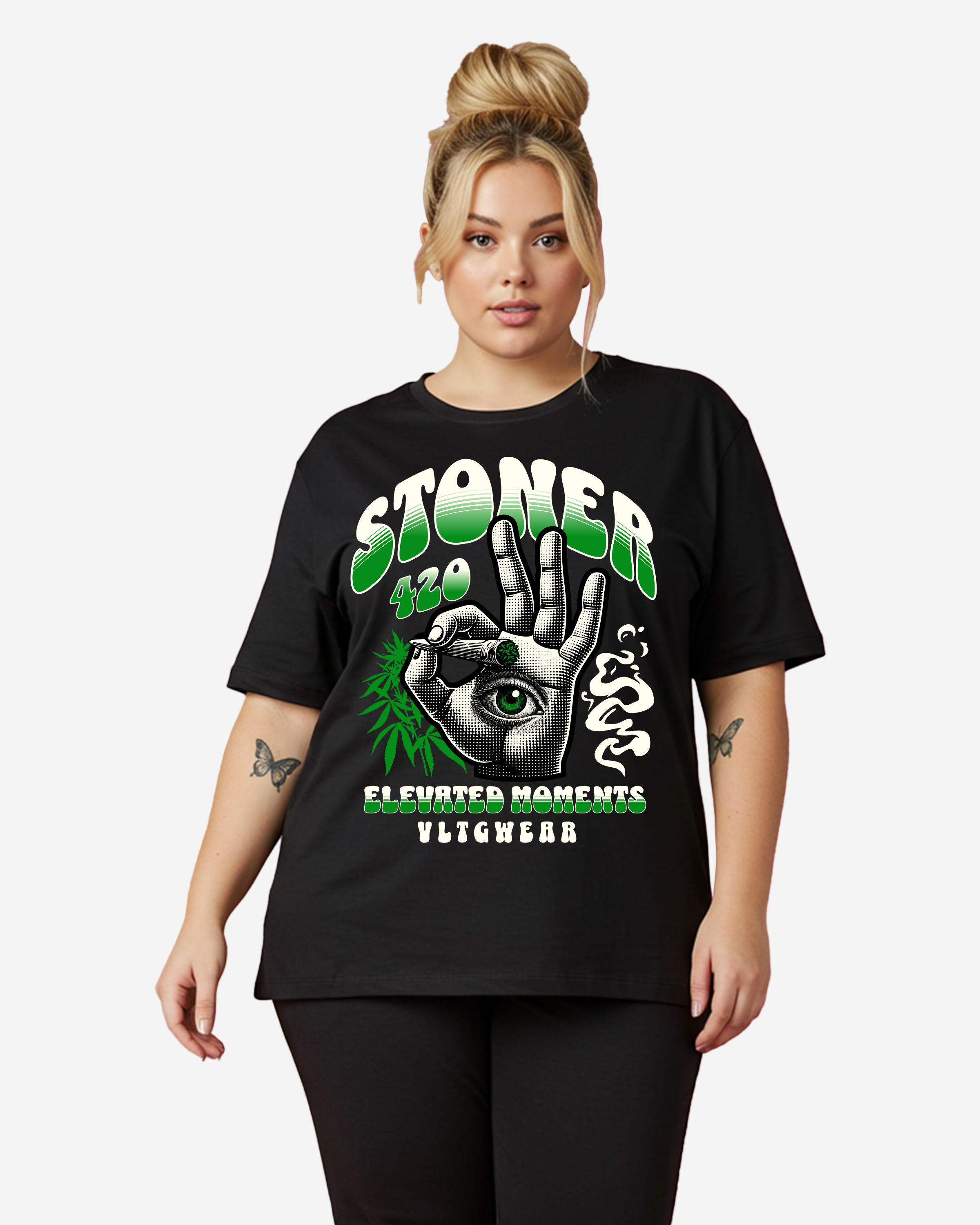 Hand holding a marijuana cigarette Women's Oversized T-Shirt