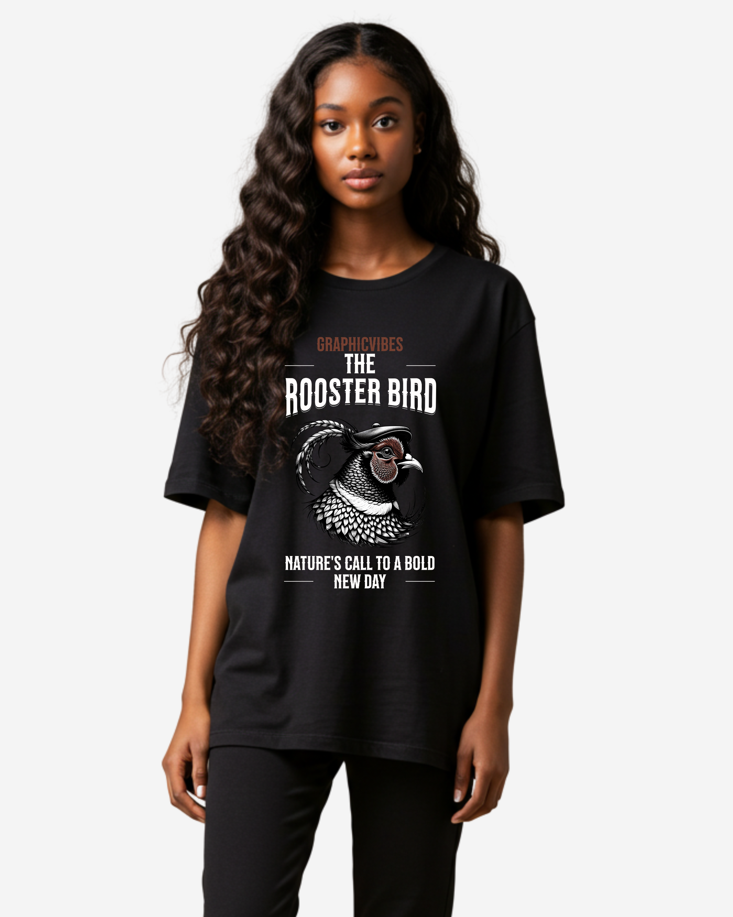 Rooster Bird Logo Women's Oversized T-Shirt