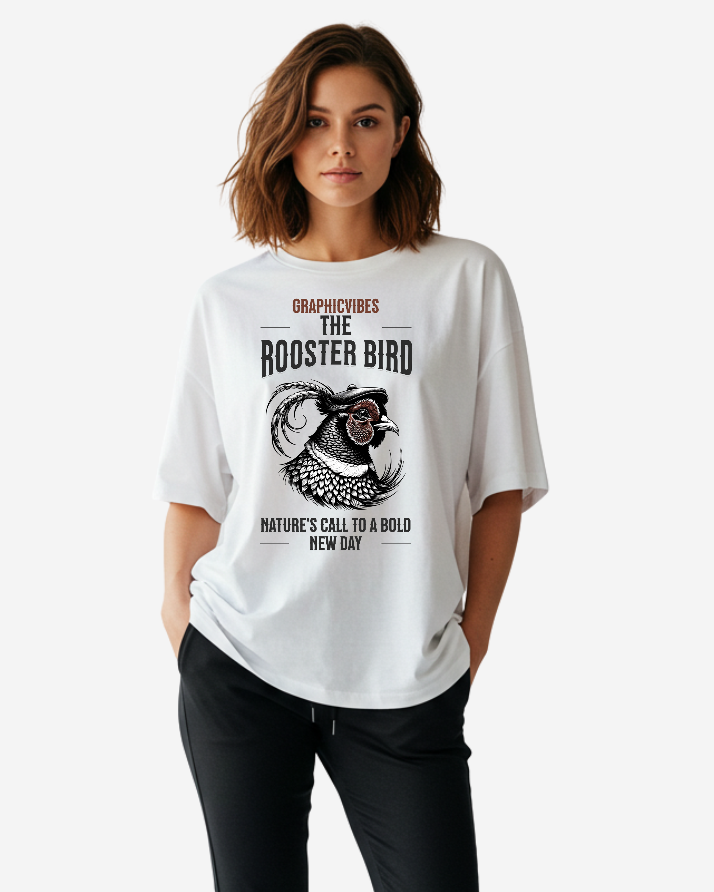 Rooster Bird Logo Women's Oversized T-Shirt