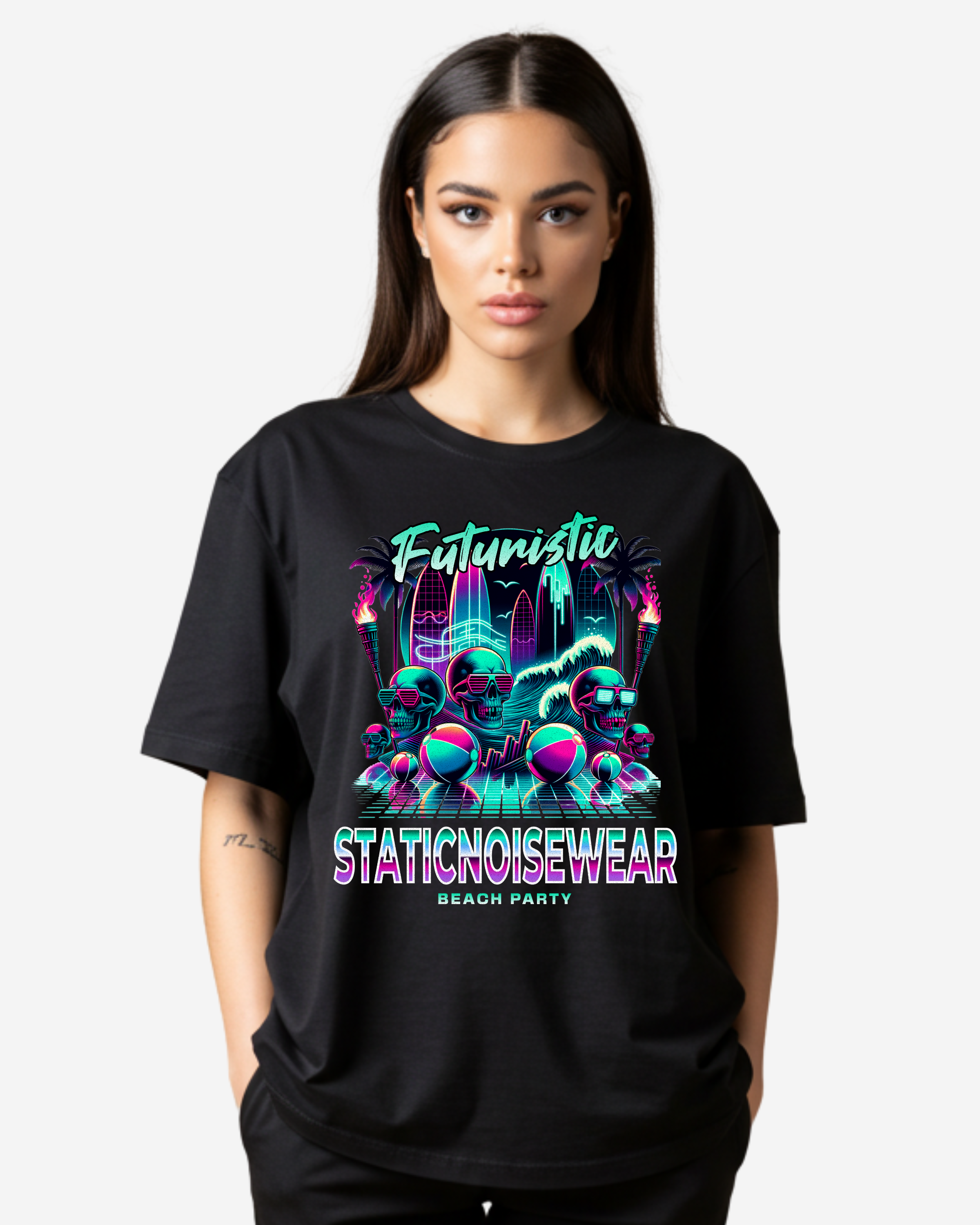Futuristic Darkwave Beach Party Women's Oversized T-Shirt