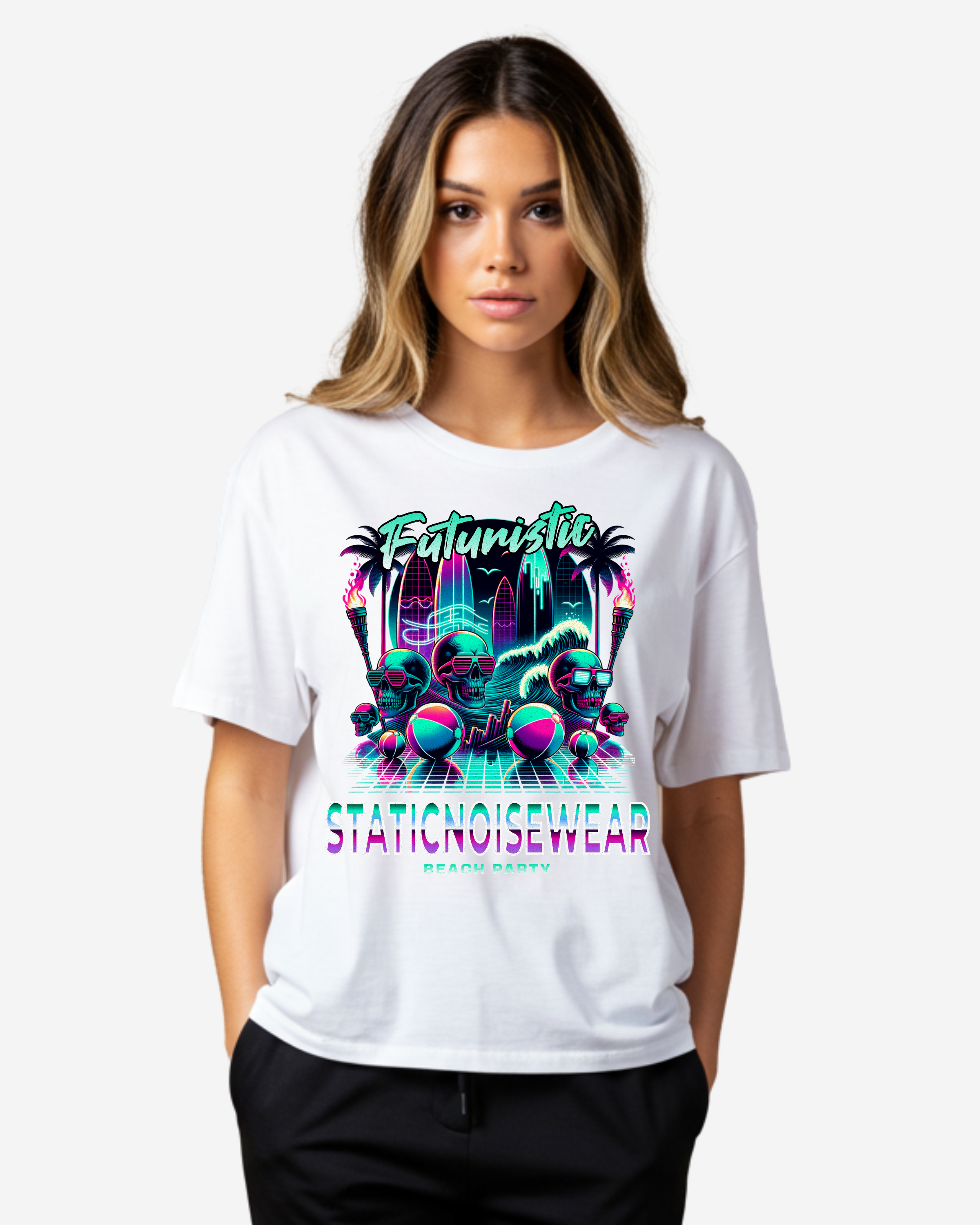 Futuristic Darkwave Beach Party Women's Oversized T-Shirt