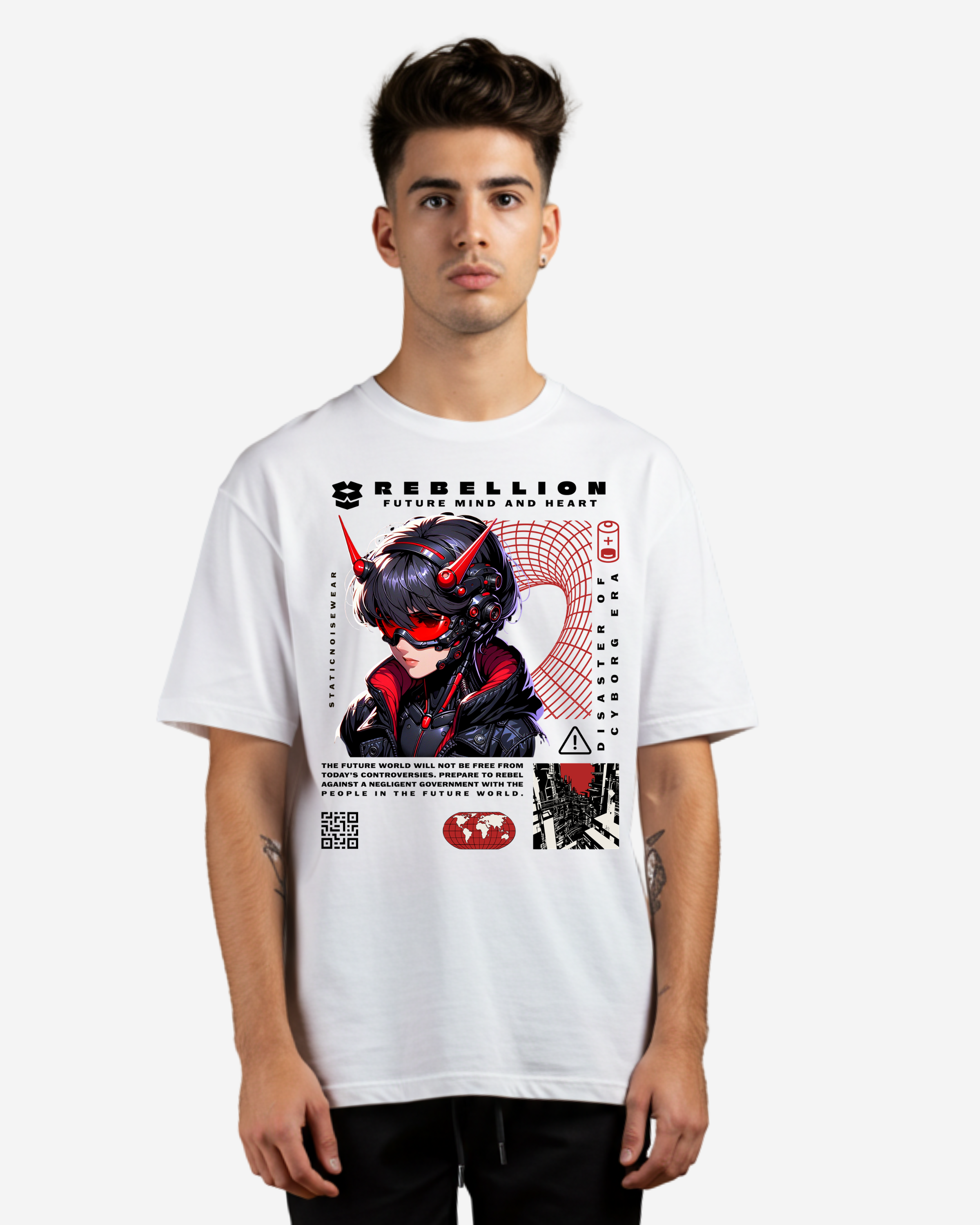 REBELLION FUTURE MIND AND HEART Men's Oversized T-Shirt