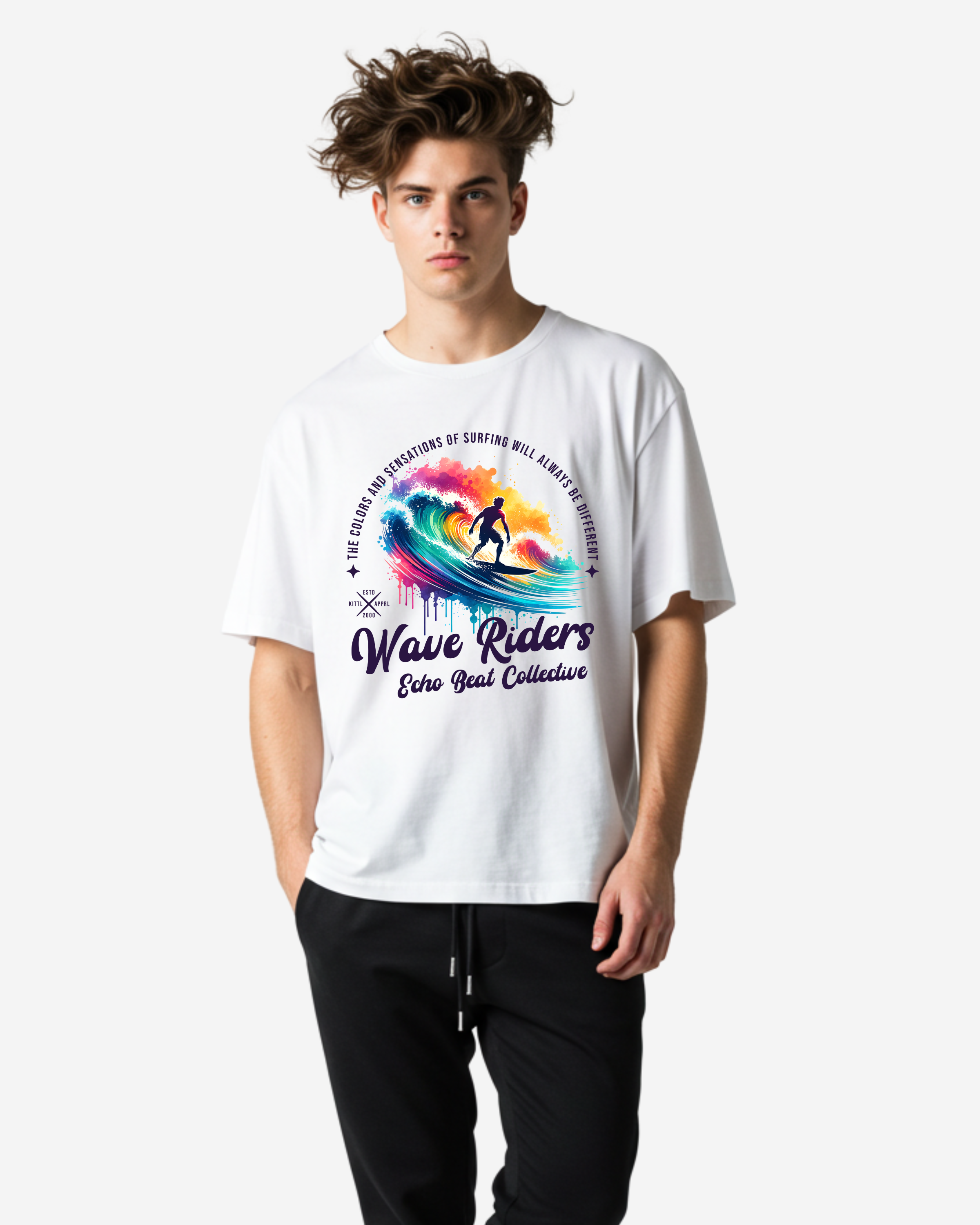 Wave Riders Surfing Watercolor Men's Oversized T-Shirt