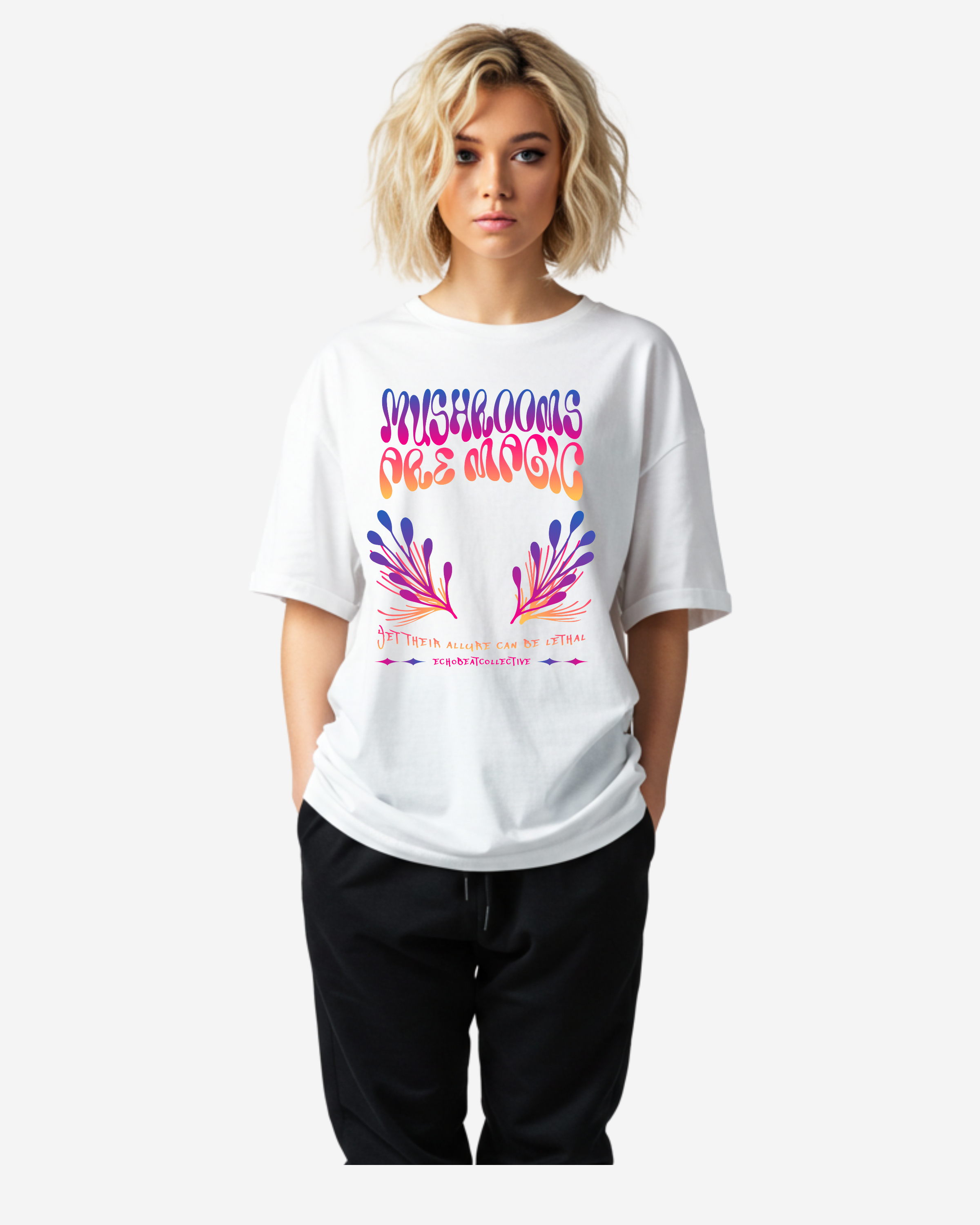 Gradient magic fungi mushroom Women's Oversized T-Shirt