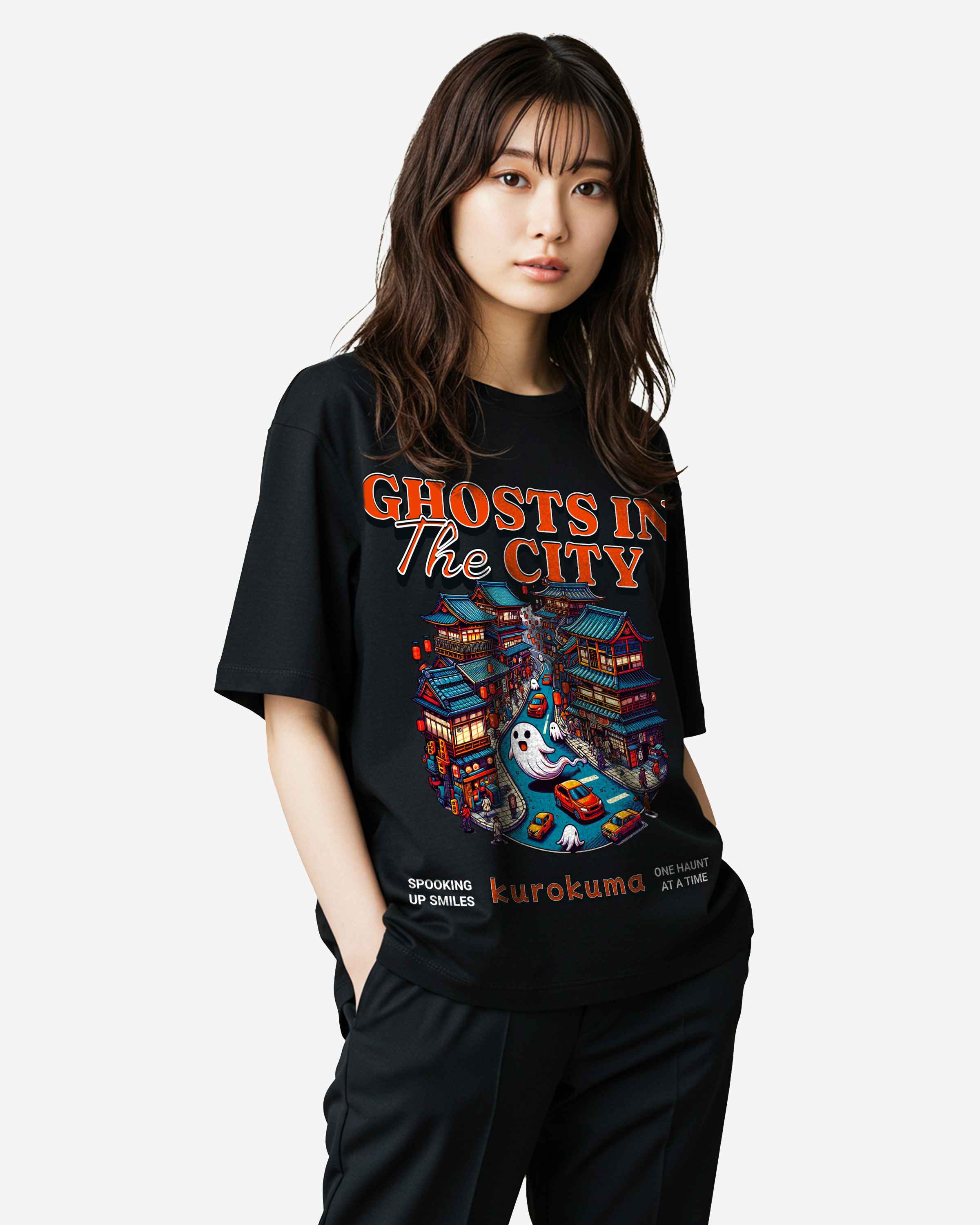 Japanese Anime Ghost in The City Oversized T-Shirt