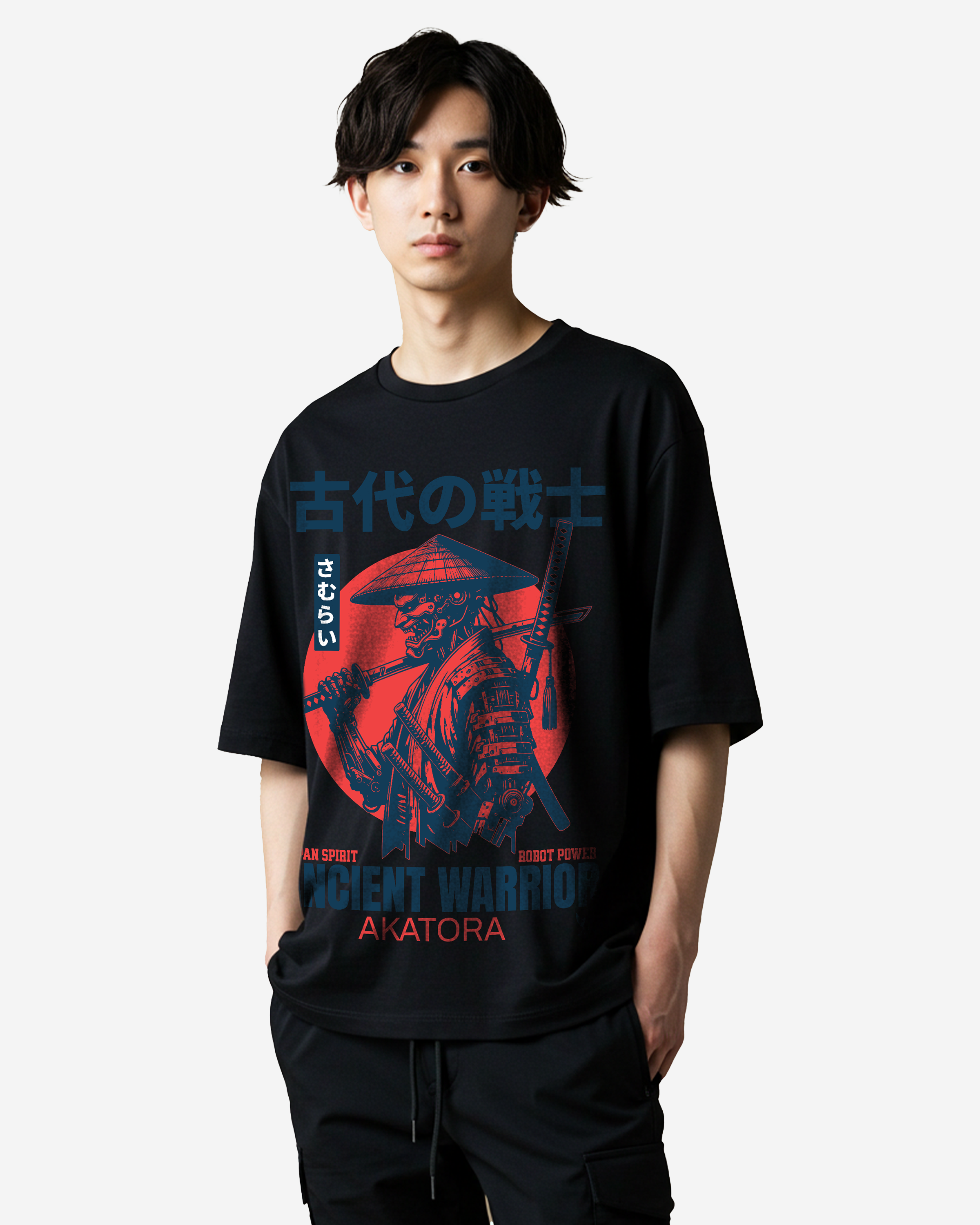 Japan Samurai Ancient Warrior Robot Anime Future Oversized T-Shirts